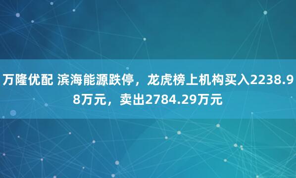 万隆优配 滨海能源跌停，龙虎榜上机构买入2238.98万元，卖出2784.29万元
