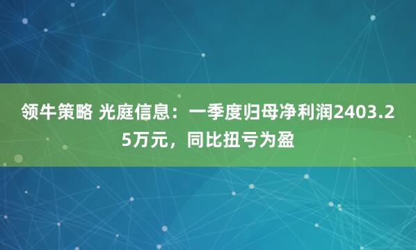 领牛策略 光庭信息：一季度归母净利润2403.25万元，同比扭亏为盈